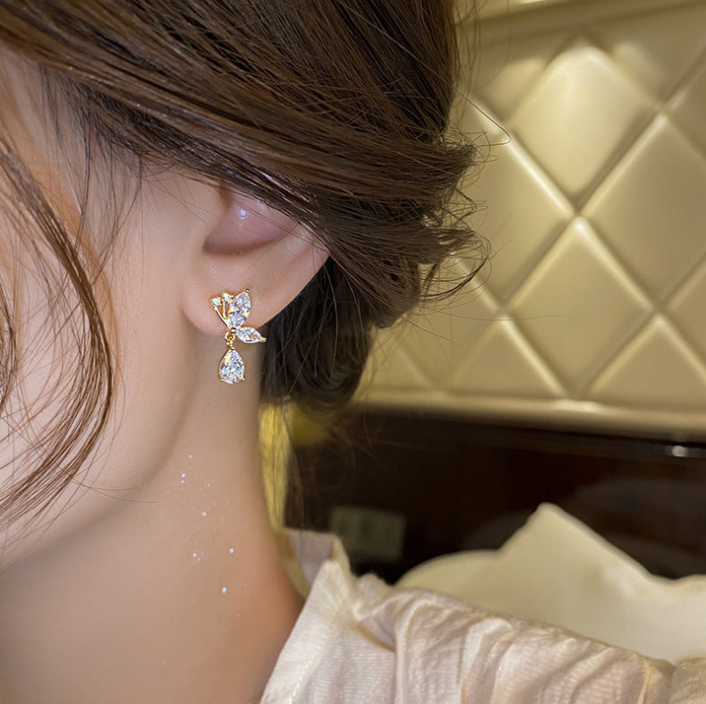 Dainty Butterfly Crystal Droplet Earrings
