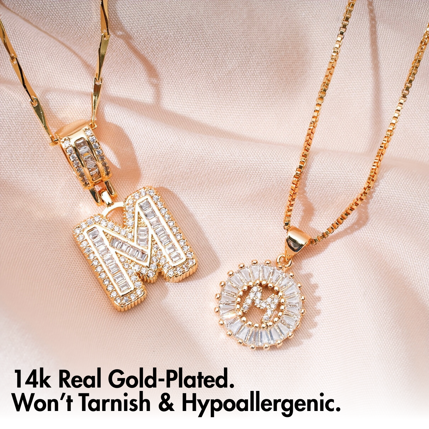 2pc 14k Diamond Letter Initial Necklaces