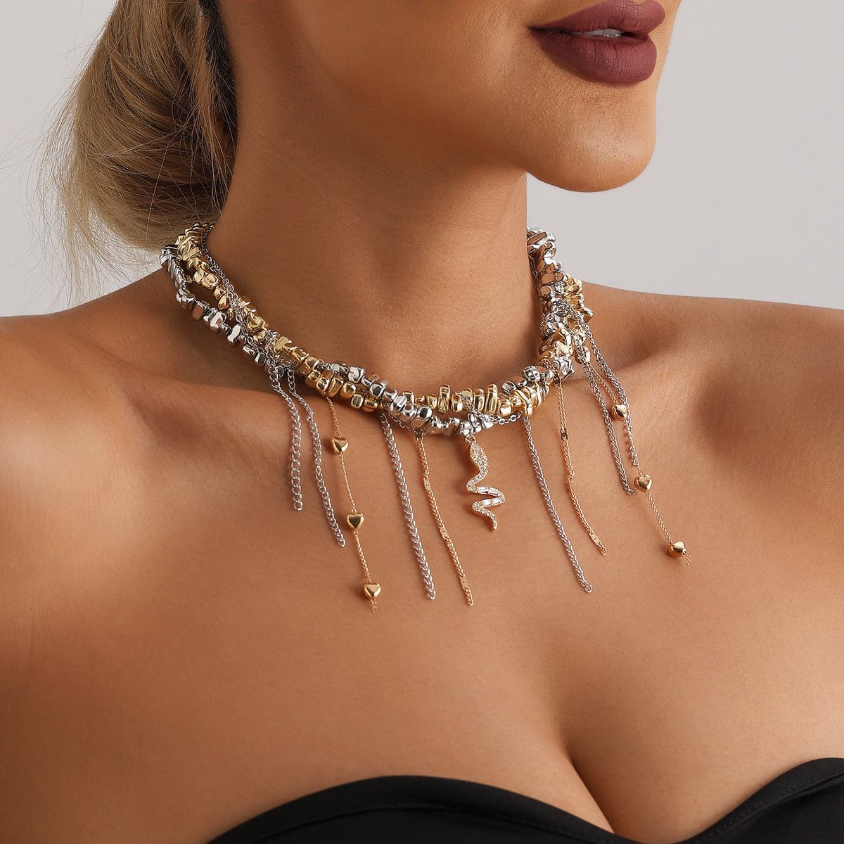 Irregular Intertwined Beaded Snake Necklace