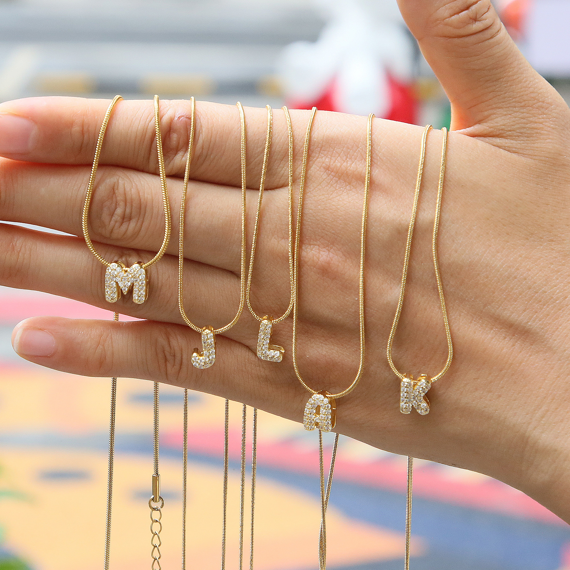 Diamond Bubble Letter Initial Necklace