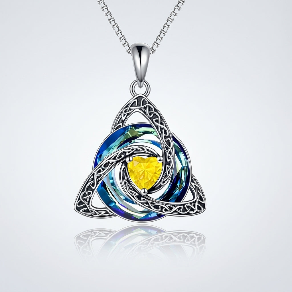 Trinity Knot Heart Birthstone Pendant Necklace