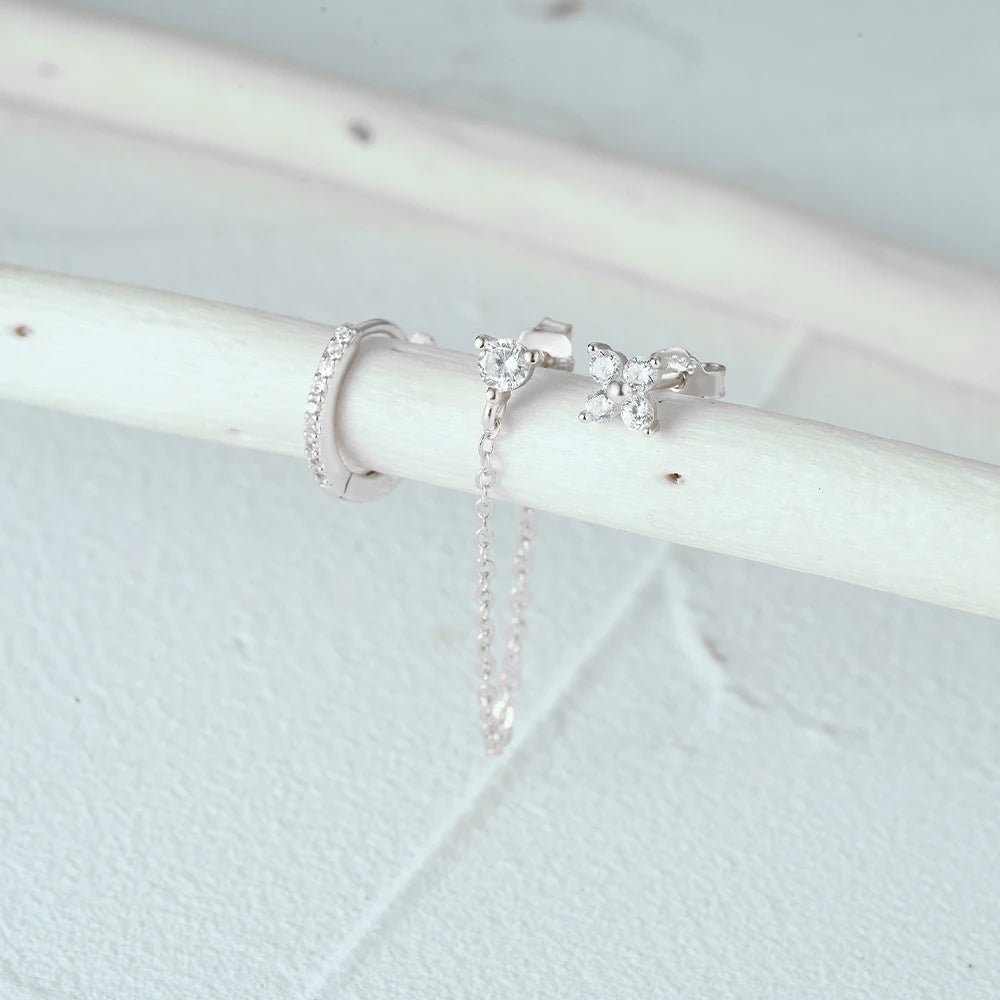 3pc Dainty Floral Tassel Chain Earrings Set - Veinci