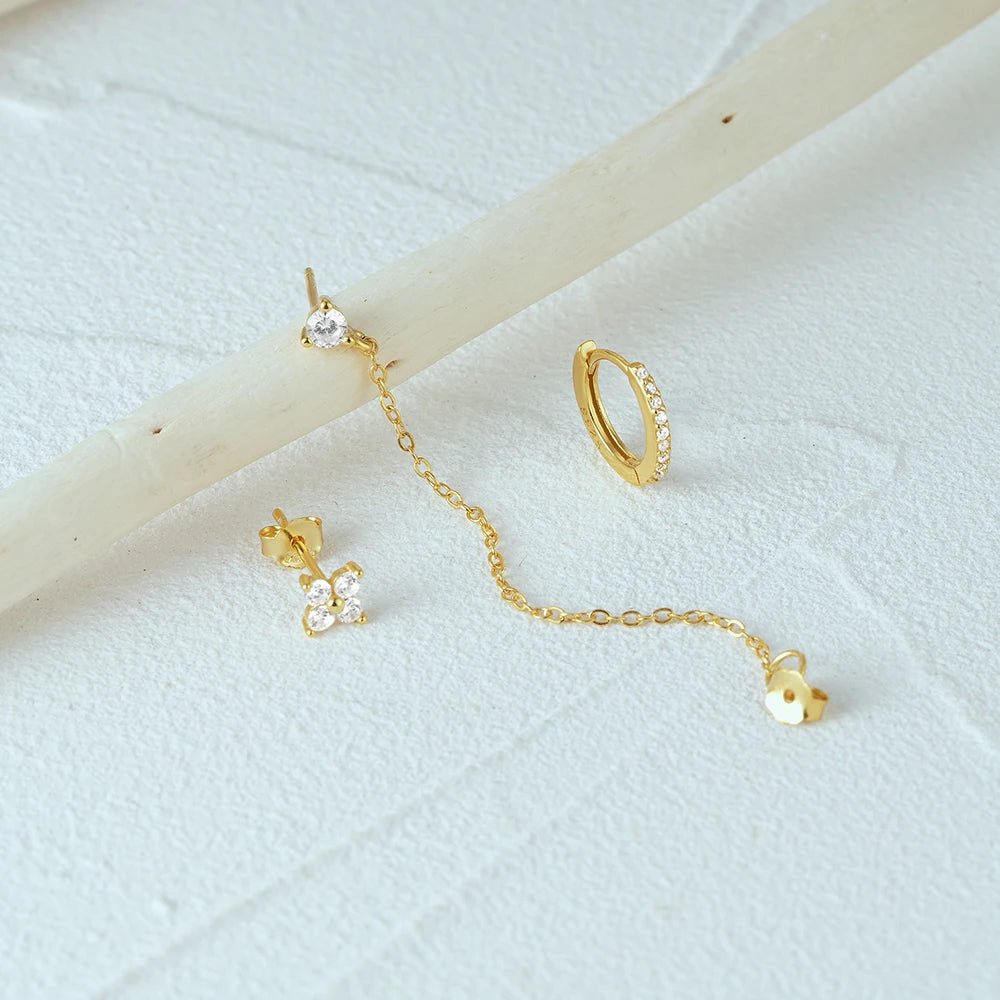 3pc Dainty Floral Tassel Chain Earrings Set - Veinci