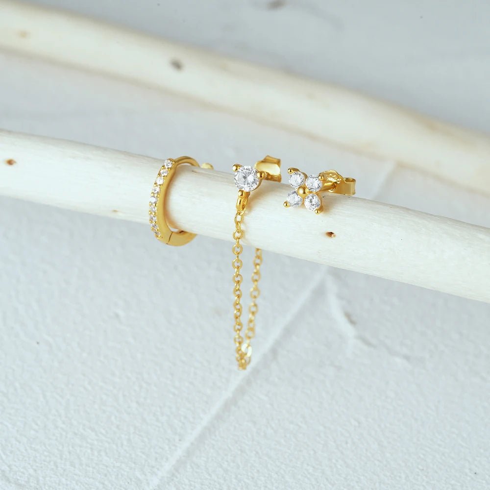 3pc Dainty Floral Tassel Chain Earrings Set - Veinci