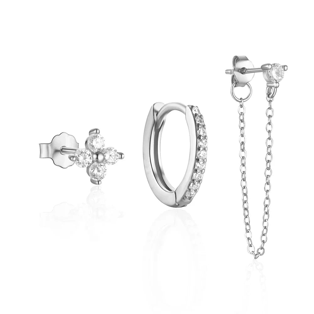 3pc Dainty Floral Tassel Chain Earrings Set - Veinci