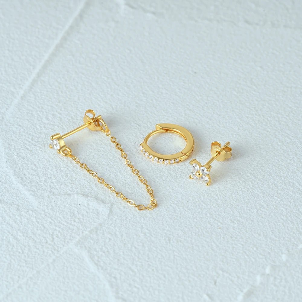 3pc Dainty Floral Tassel Chain Earrings Set - Veinci