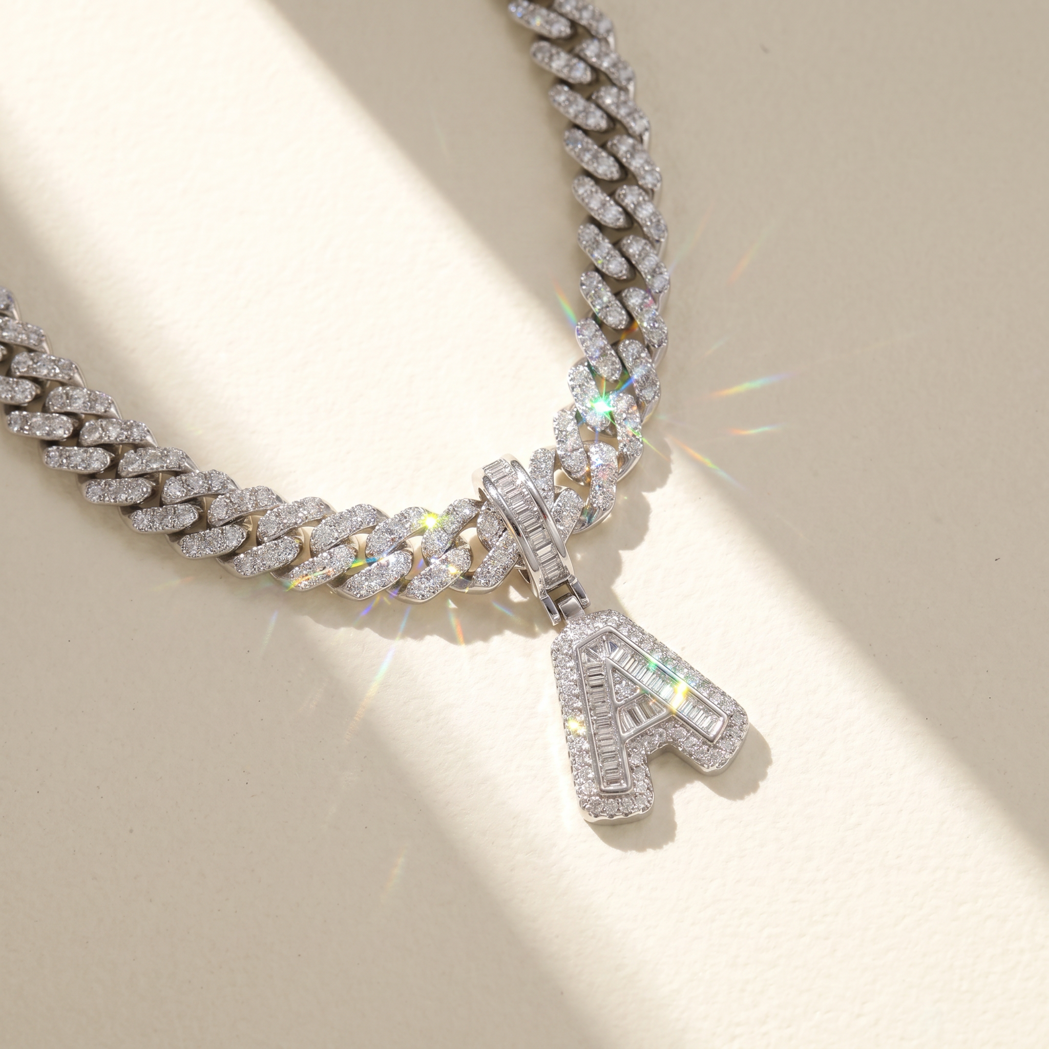 Chunky Diamond Accented Cuban Link Initial Necklace