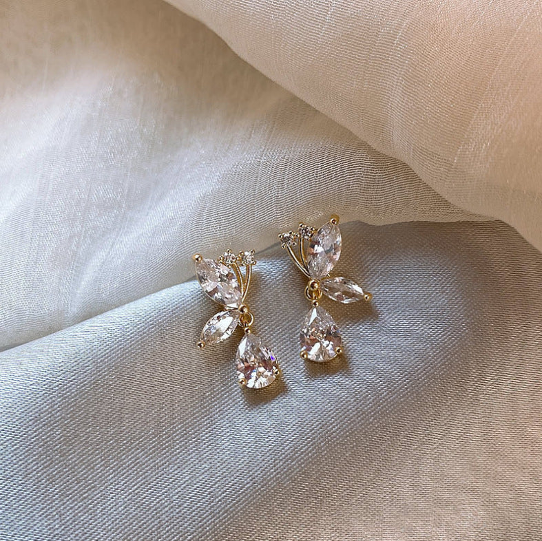 Dainty Butterfly Crystal Droplet Earrings