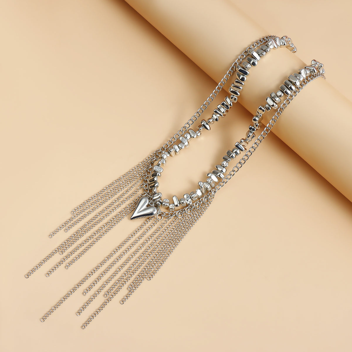 2pc Irregular Beaded Heart Necklace