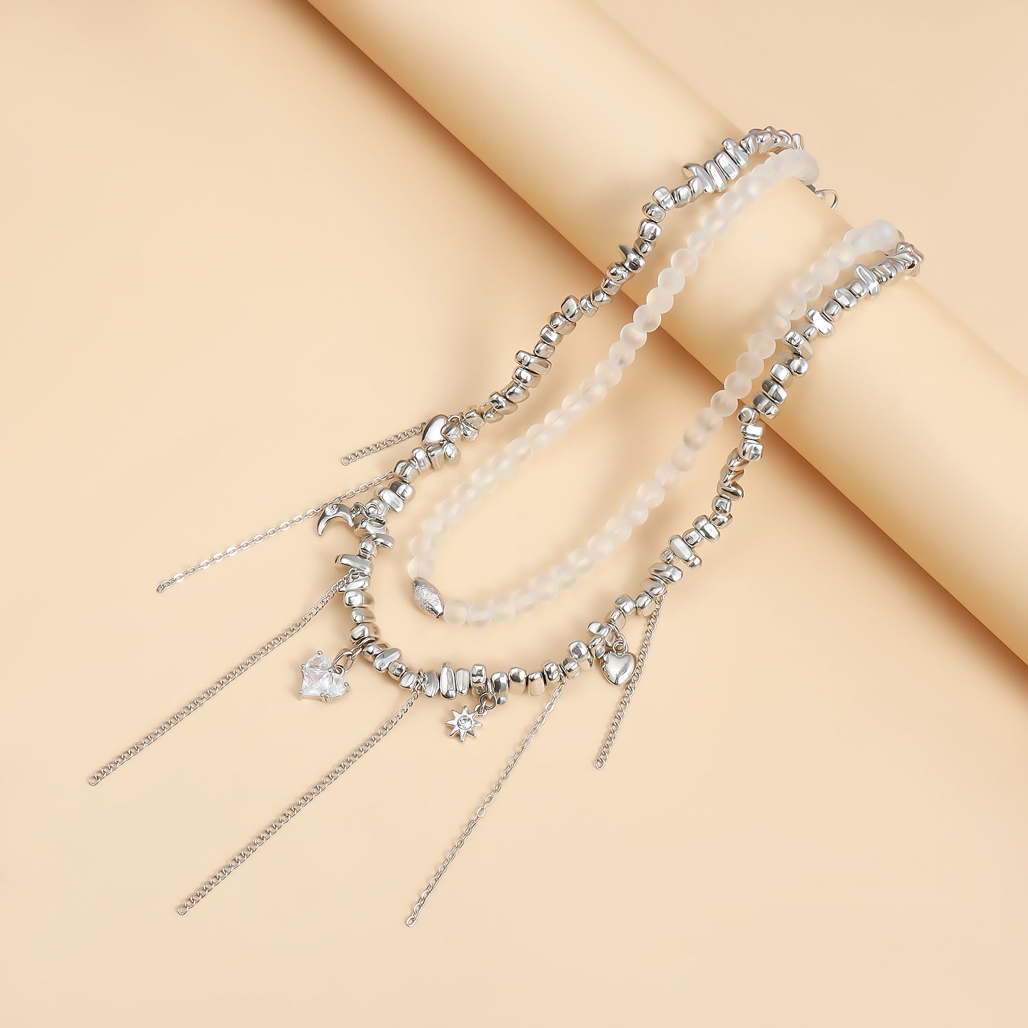 2pc Beaded Celestial Charm Heart Necklace