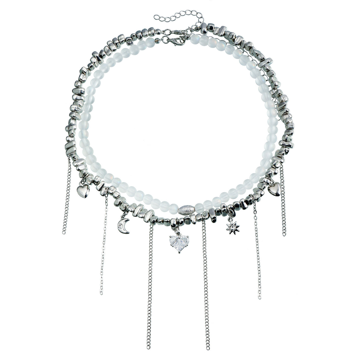 2pc Beaded Celestial Charm Heart Necklace