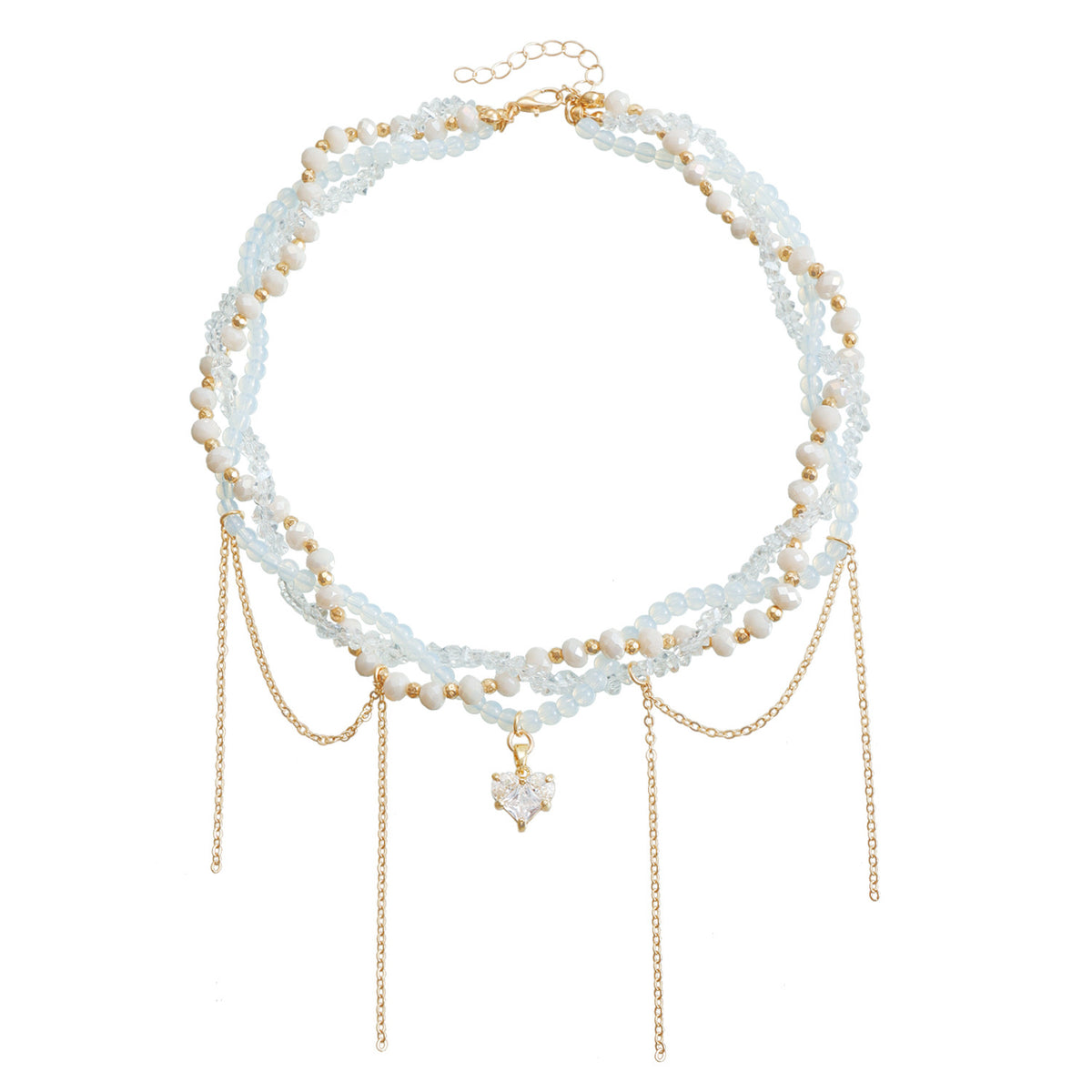 Intertwined Beaded Crystal Heart Necklace