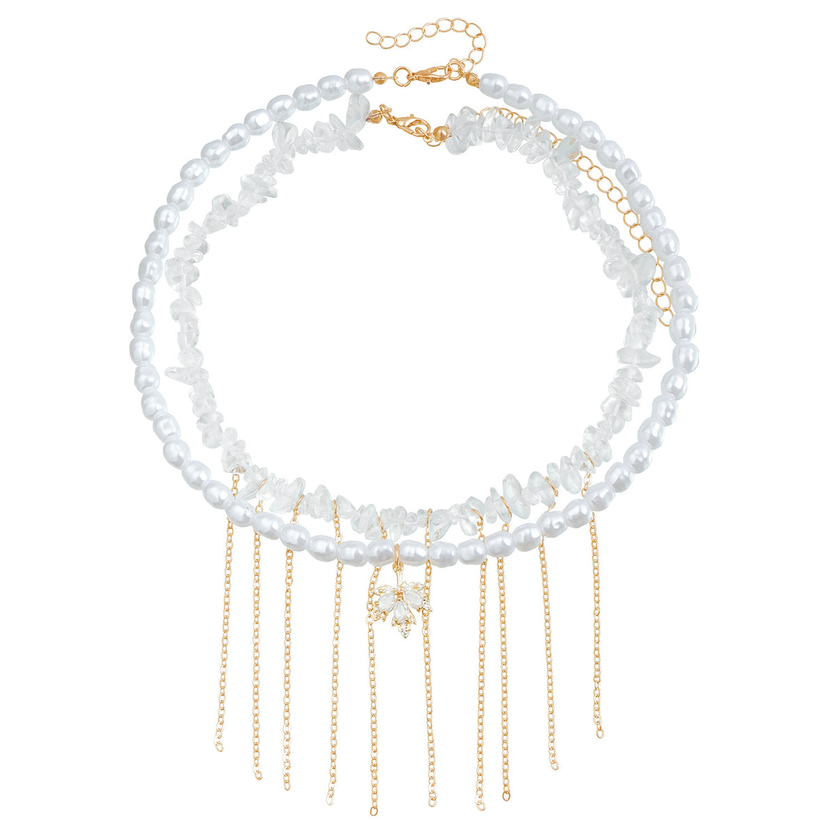 2pc Irregular Pearl & Crystal Maple Leaf Necklace