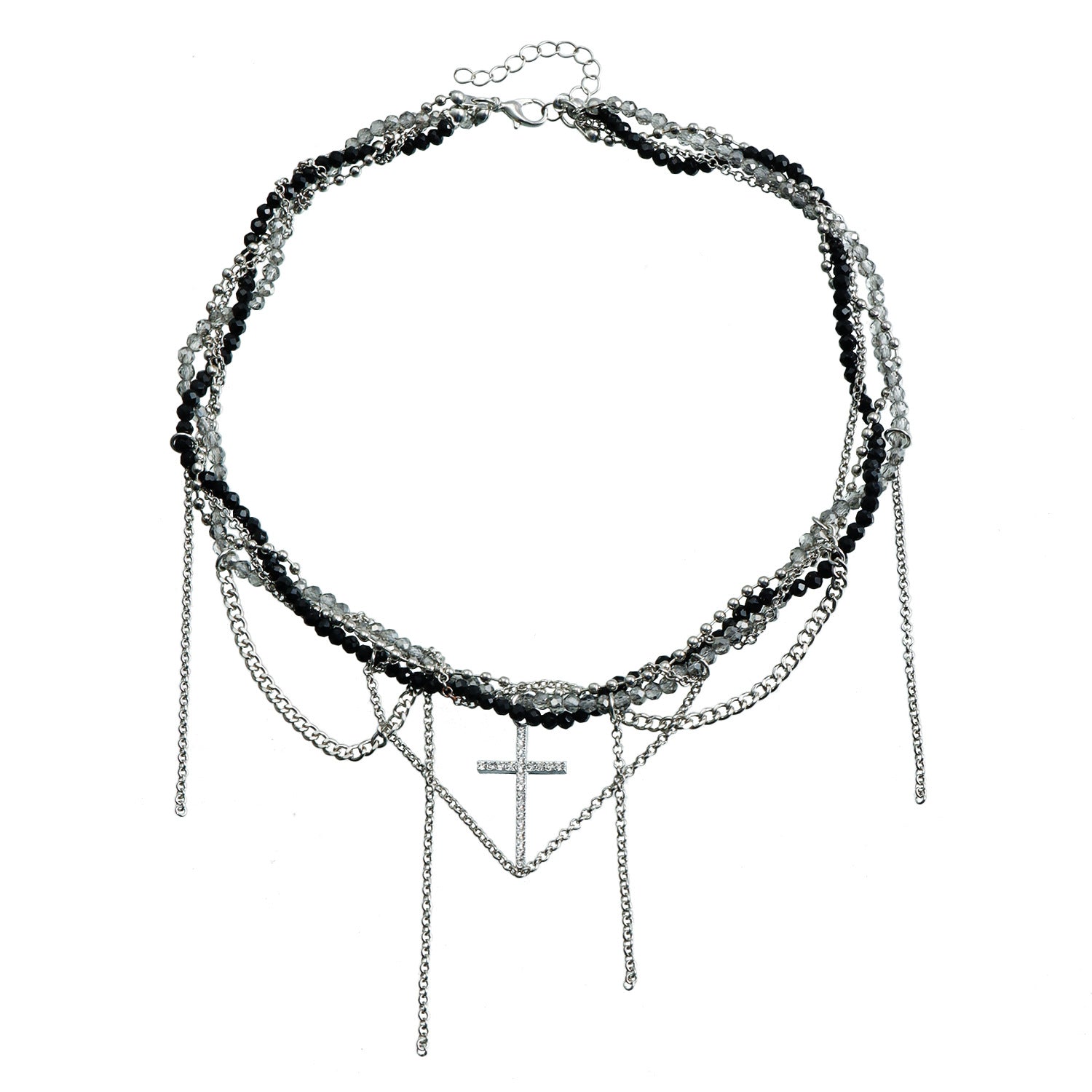 Intertwined Beaded CZ Cross Necklace