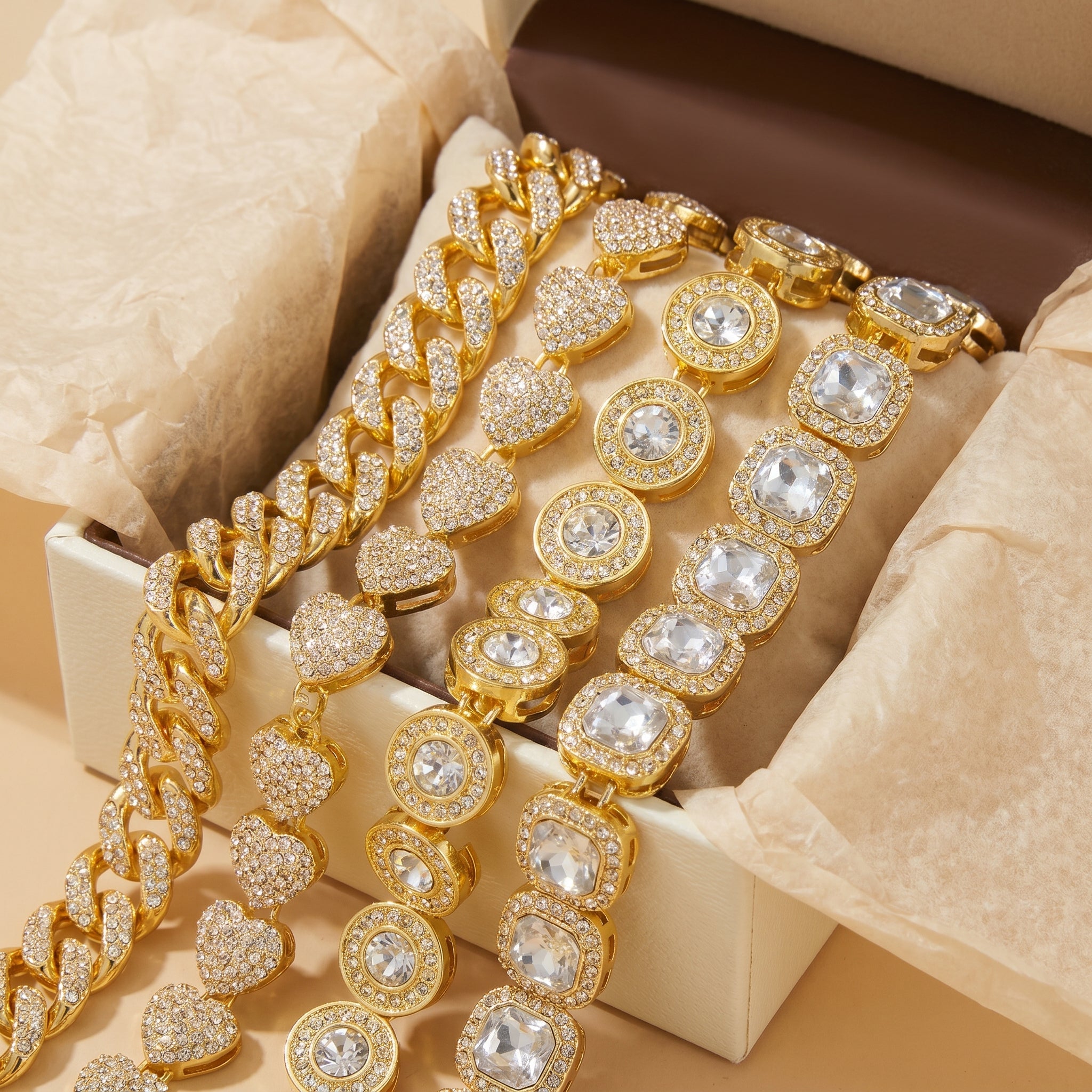 4pc Chunky Diamond Bracelet Stack