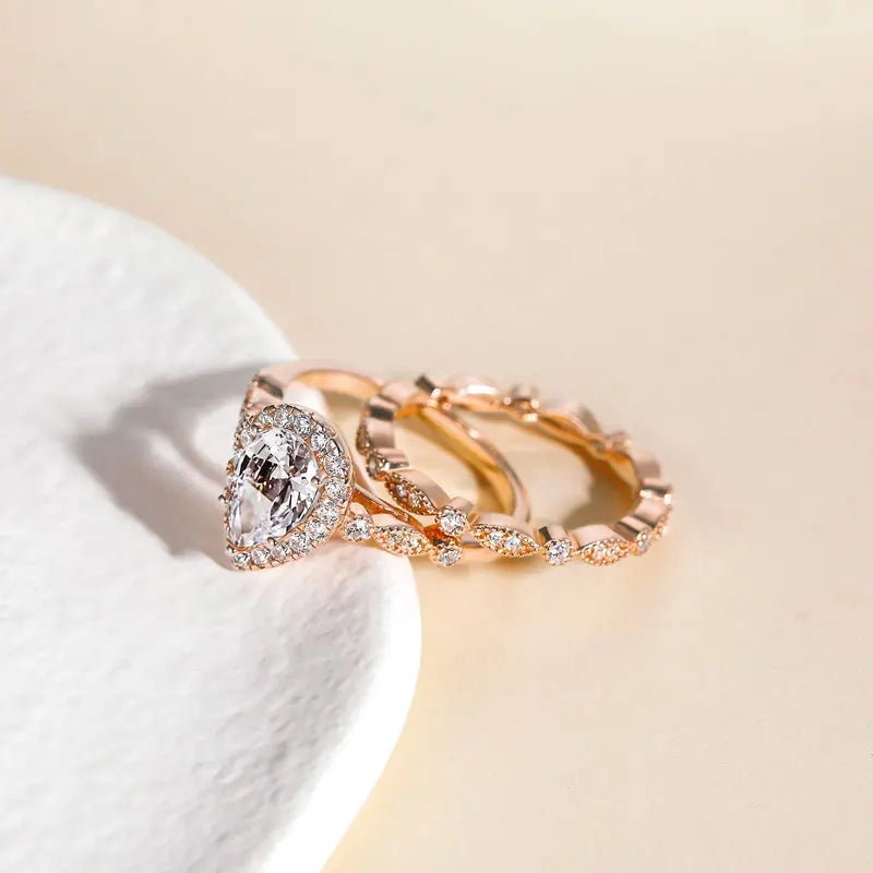 2pc S925 Pear Cut Ring Set