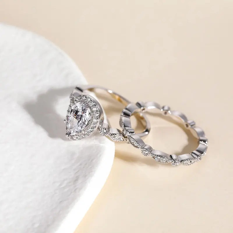 2pc S925 Pear Cut Ring Set