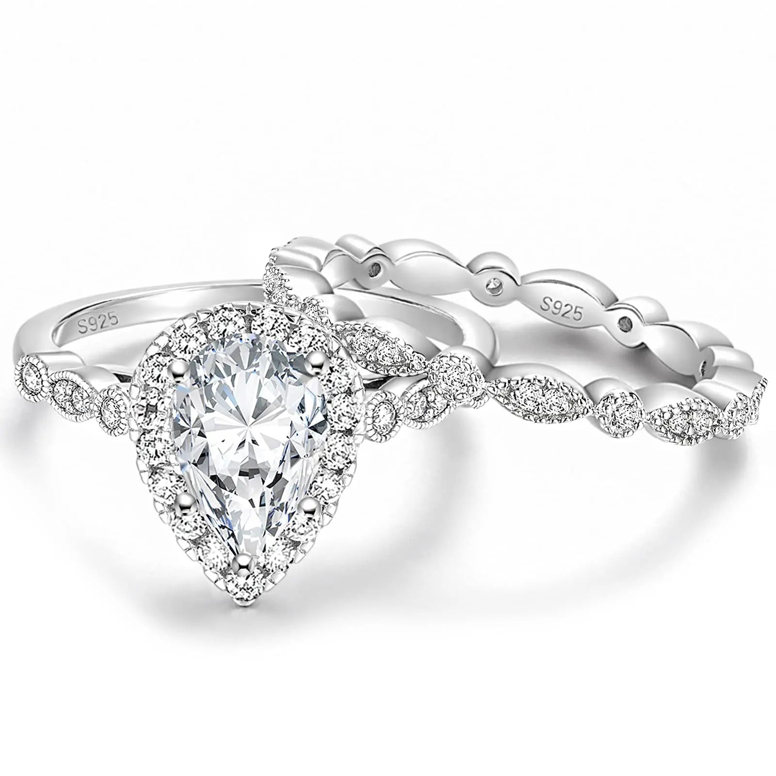 2pc S925 Pear Cut Ring Set