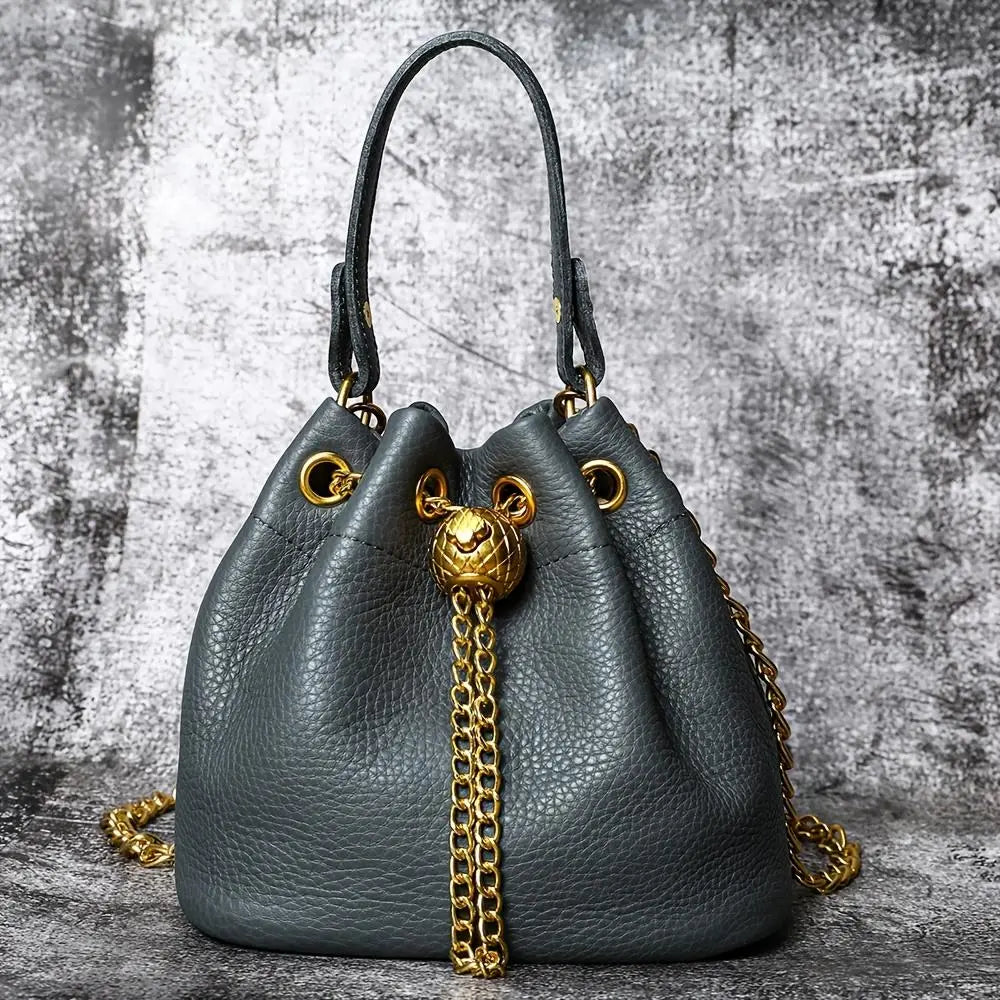 Mini Leather Drawstring Bucket Handbag