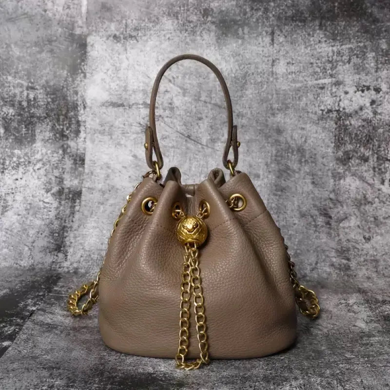 Mini Leather Drawstring Bucket Handbag