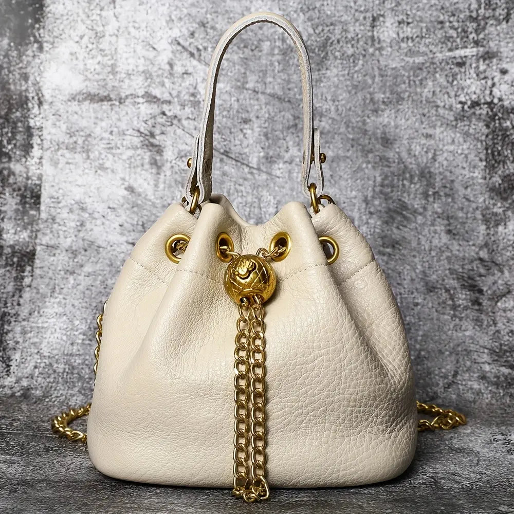 Mini Leather Drawstring Bucket Handbag