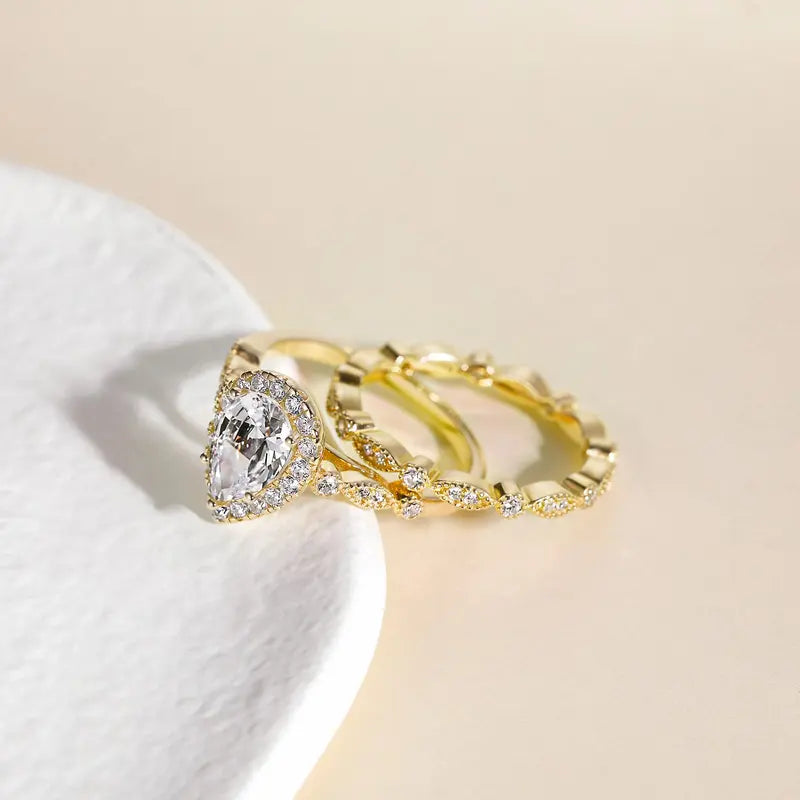 2pc S925 Pear Cut Ring Set