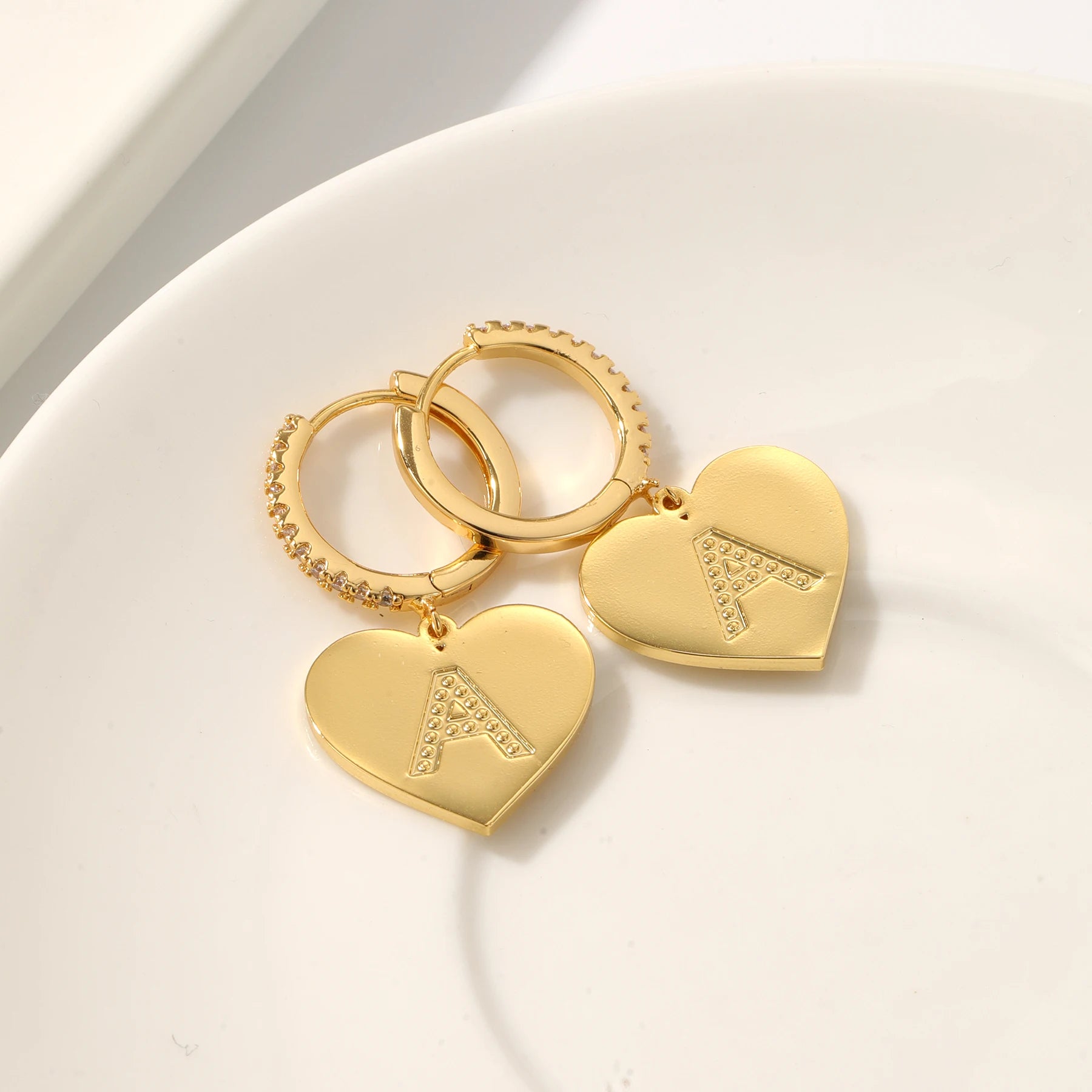 Elegant Huggie Hoop Heart Letter Initial Earrings