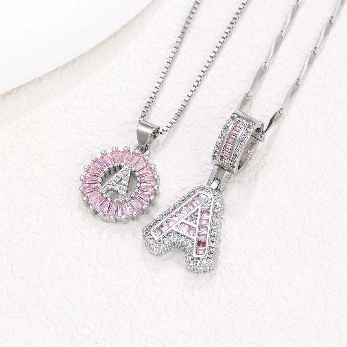 2pc 14k Diamond Letter Initial Necklaces (Limited Pink Edition)