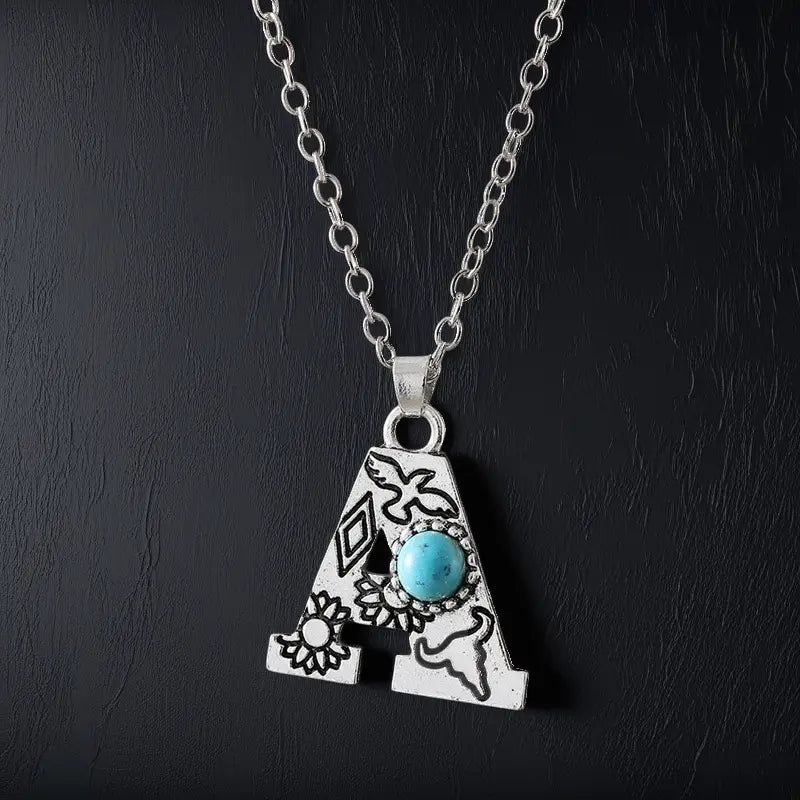 Boho Turquoise Accented Letter Initial Necklace