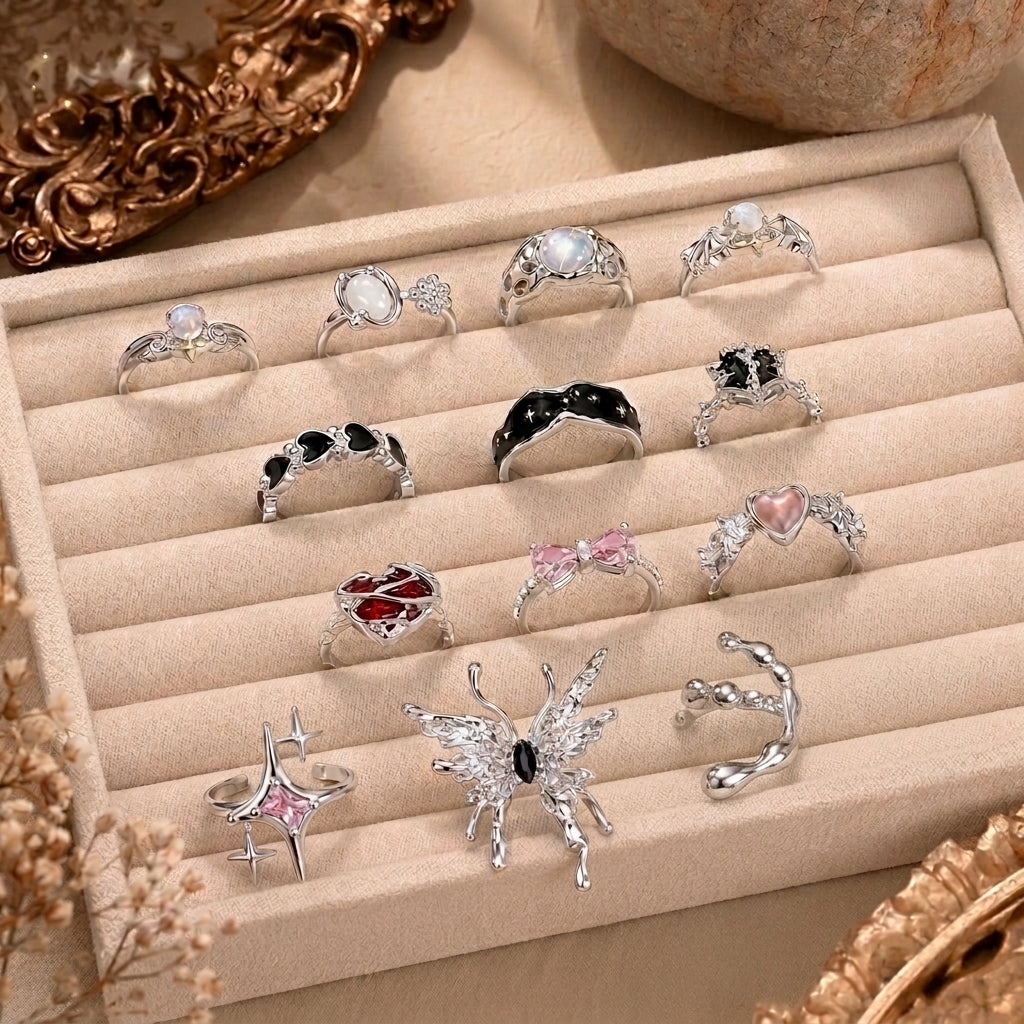 13pc Y2K Adjustable Ring Set