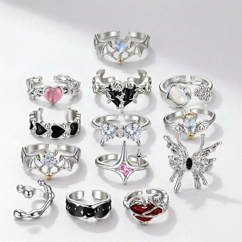 13pc Y2K Adjustable Ring Set