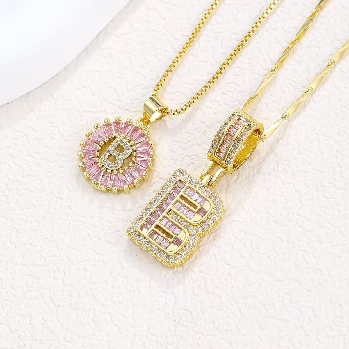 2pc 14k Diamond Letter Initial Necklaces (Limited Pink Edition)