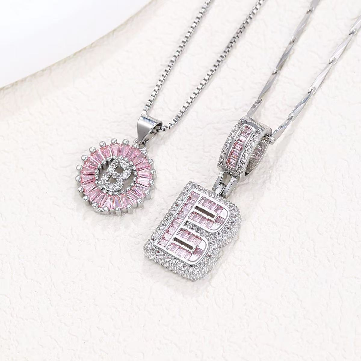 2pc 14k Diamond Letter Initial Necklaces (Limited Pink Edition)