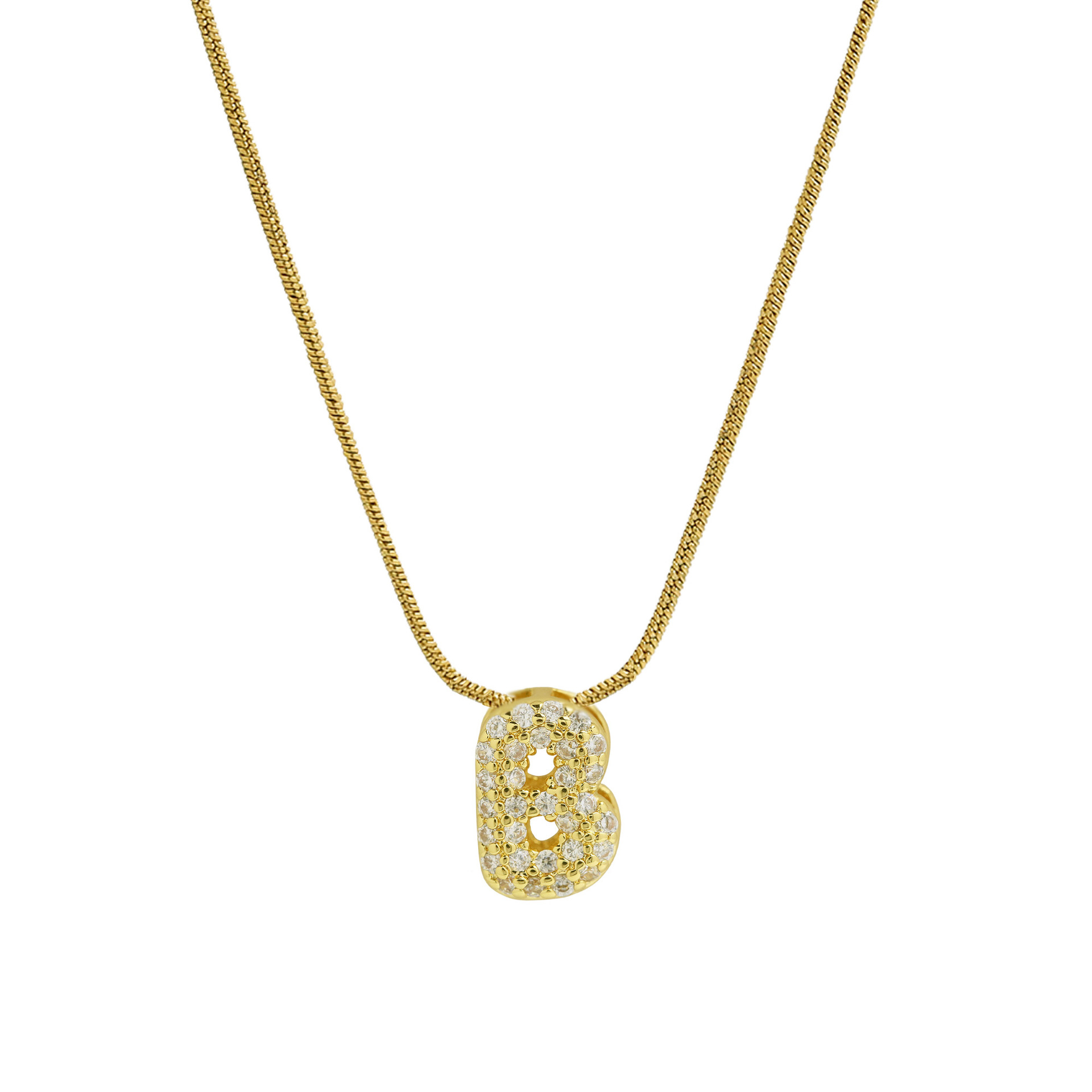 Diamond Bubble Letter Initial Necklace