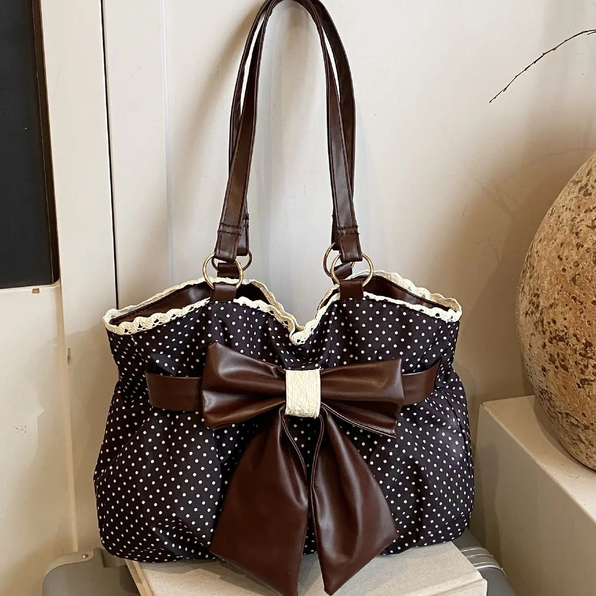 Polka Dot Bow Accent Shoulder Bag
