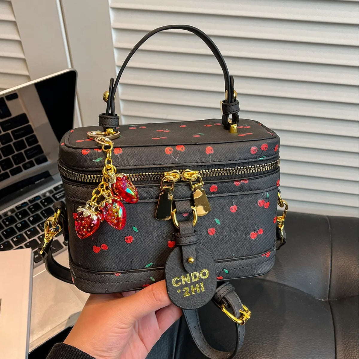 Cherry Print Mini Box Shoulder Bag