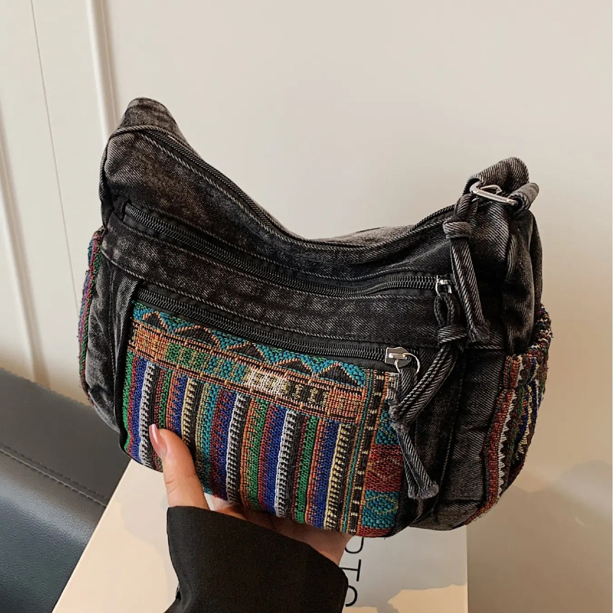 Vintage Denim Patchwork Shoulder Bag