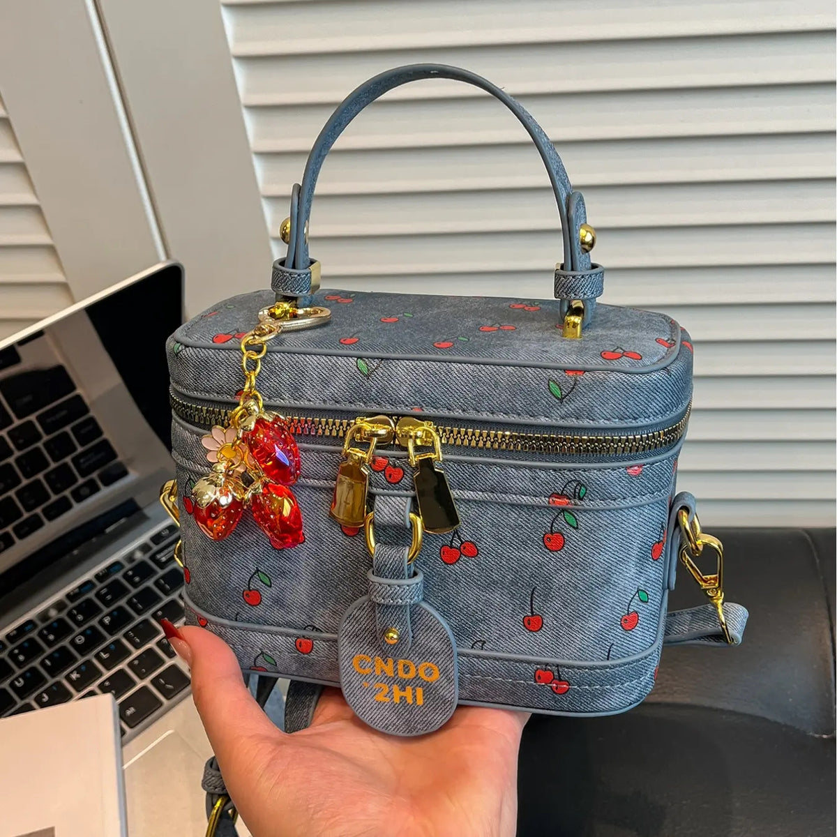 Cherry Print Mini Box Shoulder Bag
