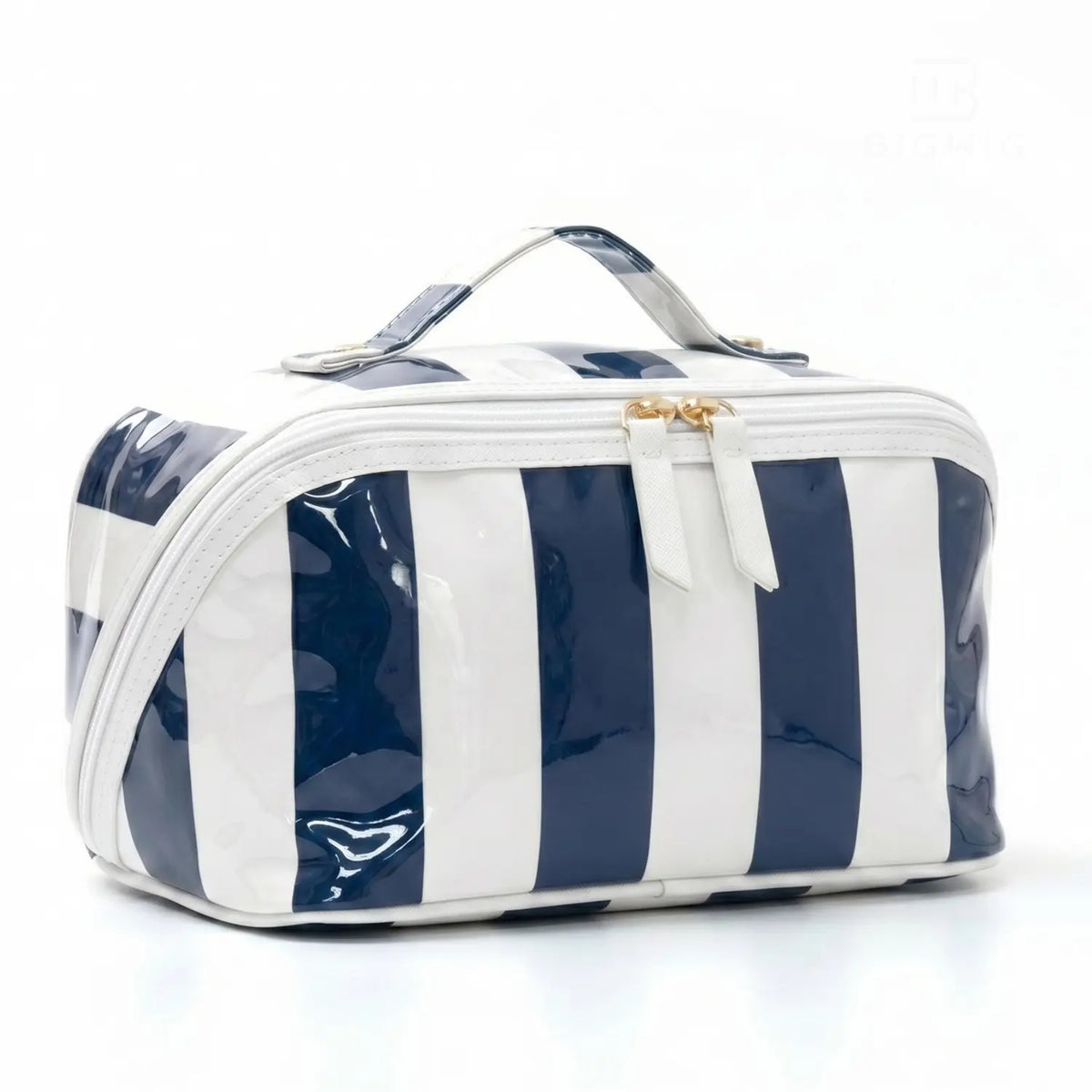 Wide Opening Striped Makeup Bag