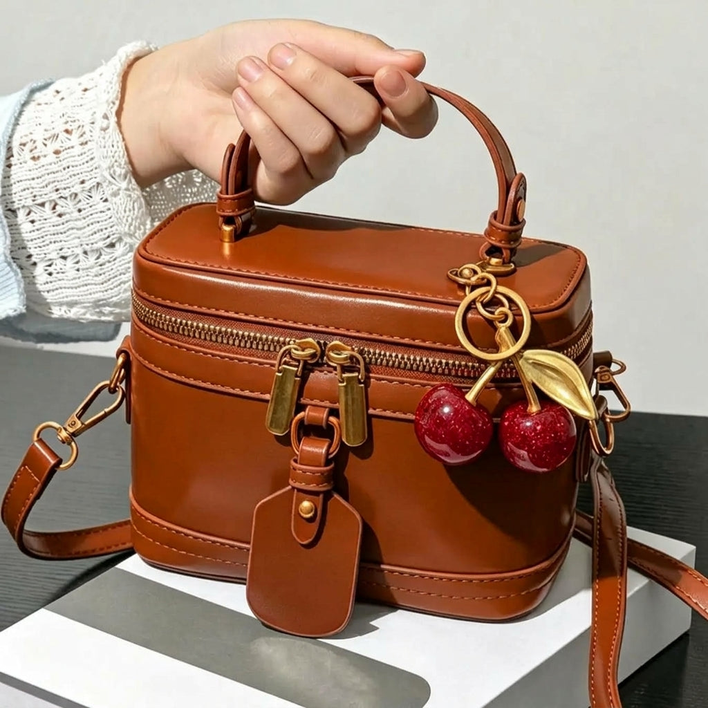 Retro Box Handbag with Cherry Charm