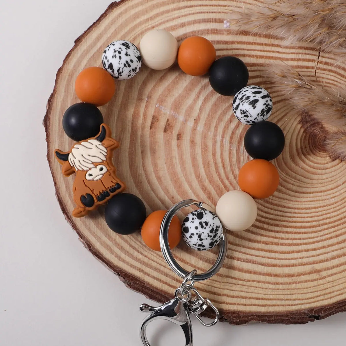 Cute Cow Charm Beaded Wrist Keychain