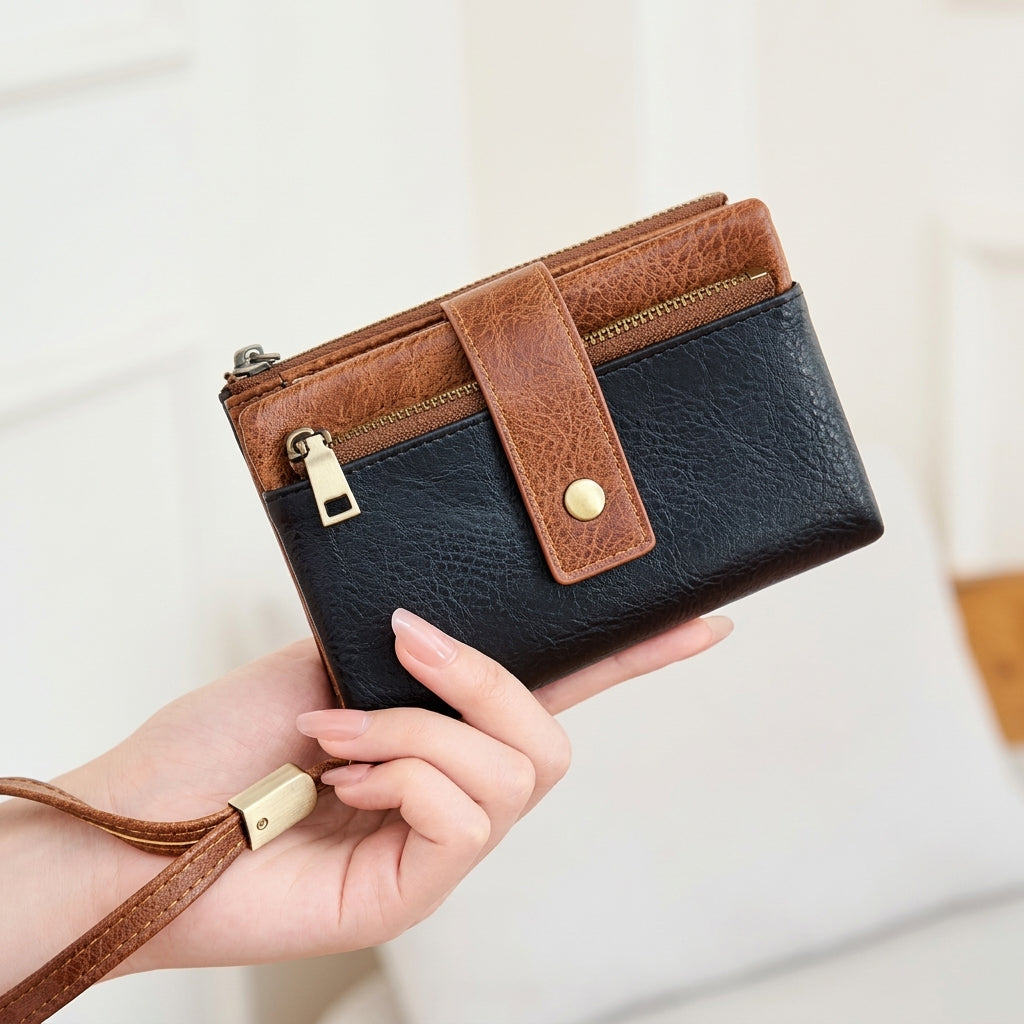 RFID Blocking Elegant Zipper Buttoned Wallet