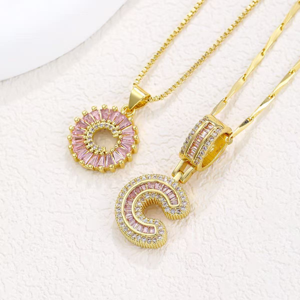 2pc 14k Diamond Letter Initial Necklaces (Limited Pink Edition)