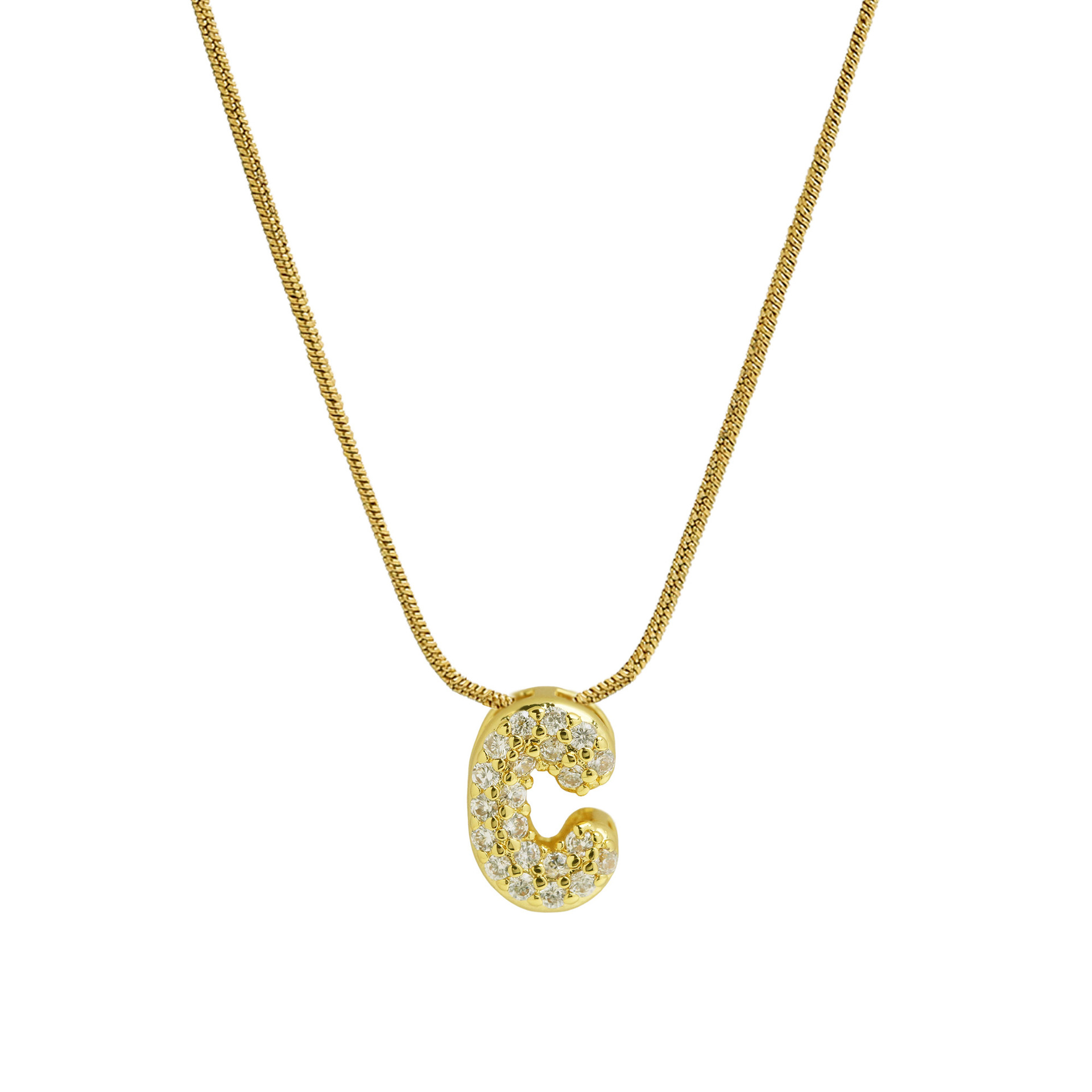 Diamond Bubble Letter Initial Necklace