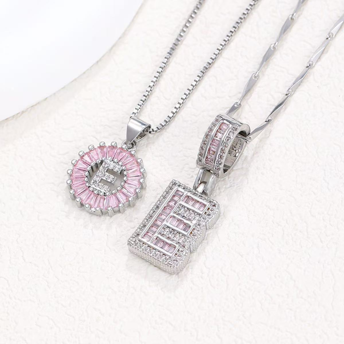2pc 14k Diamond Letter Initial Necklaces (Limited Pink Edition)