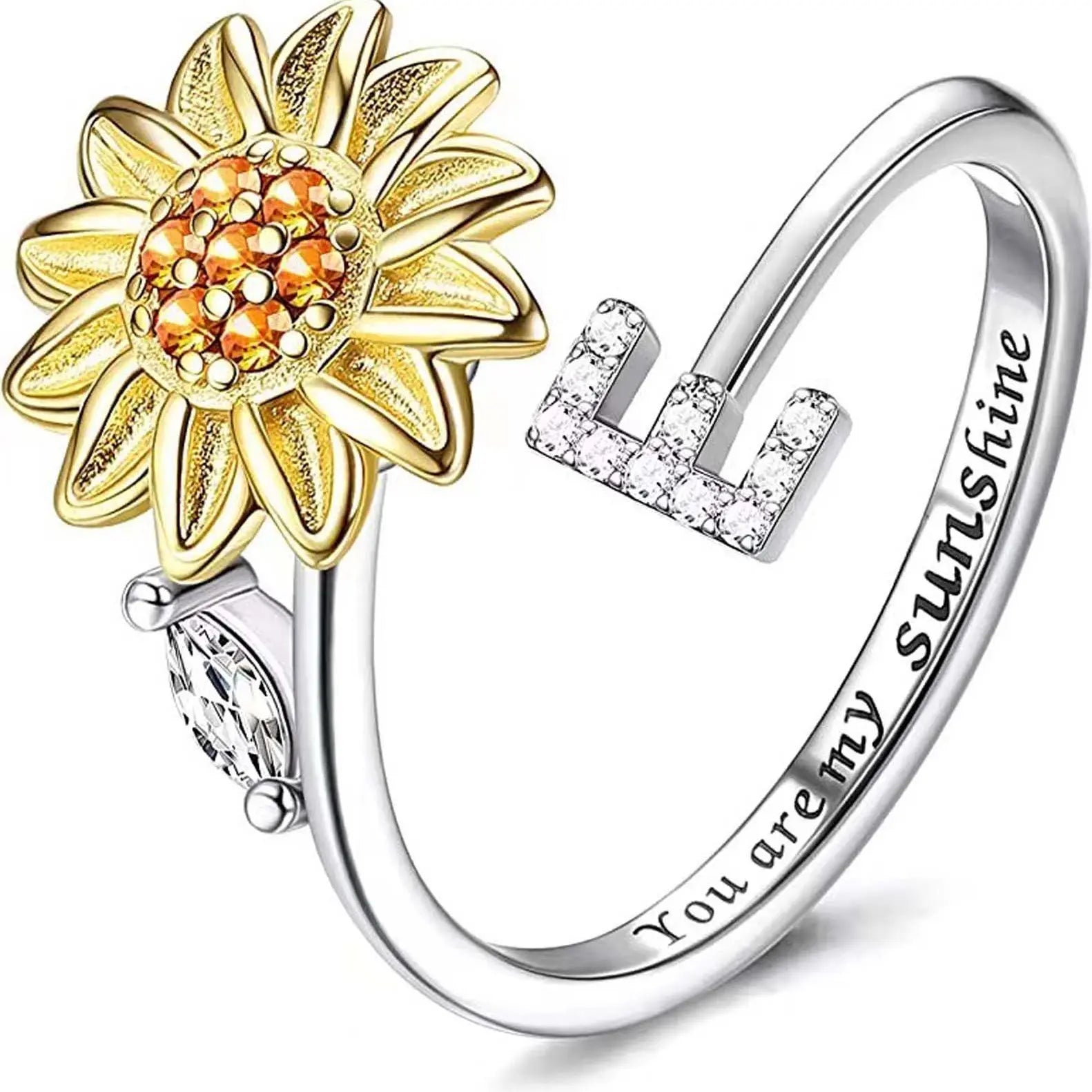 Spinning Sunflower "You Are My Sunshine" Initial Ring