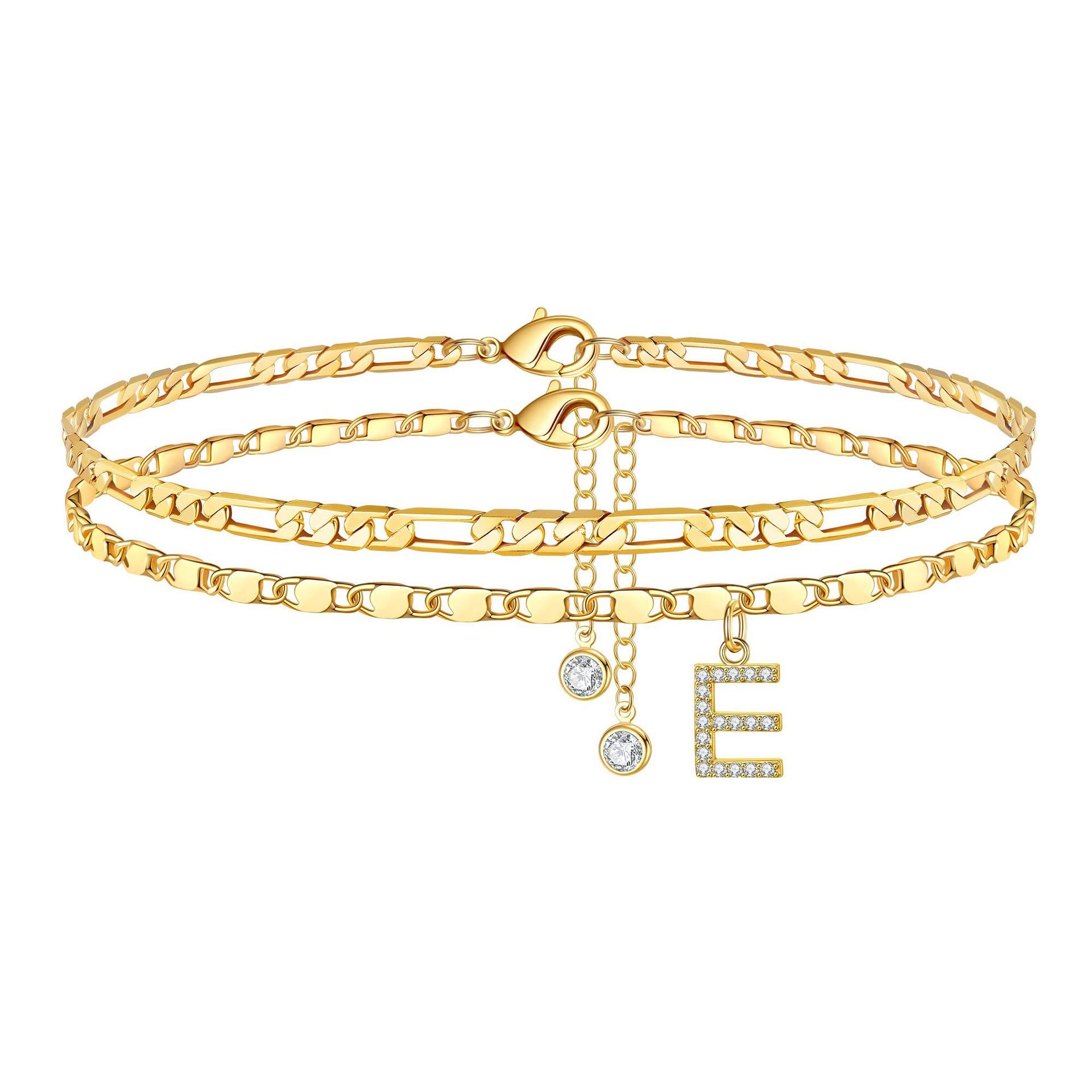2pc 14k Diamond Letter Initial Anklet