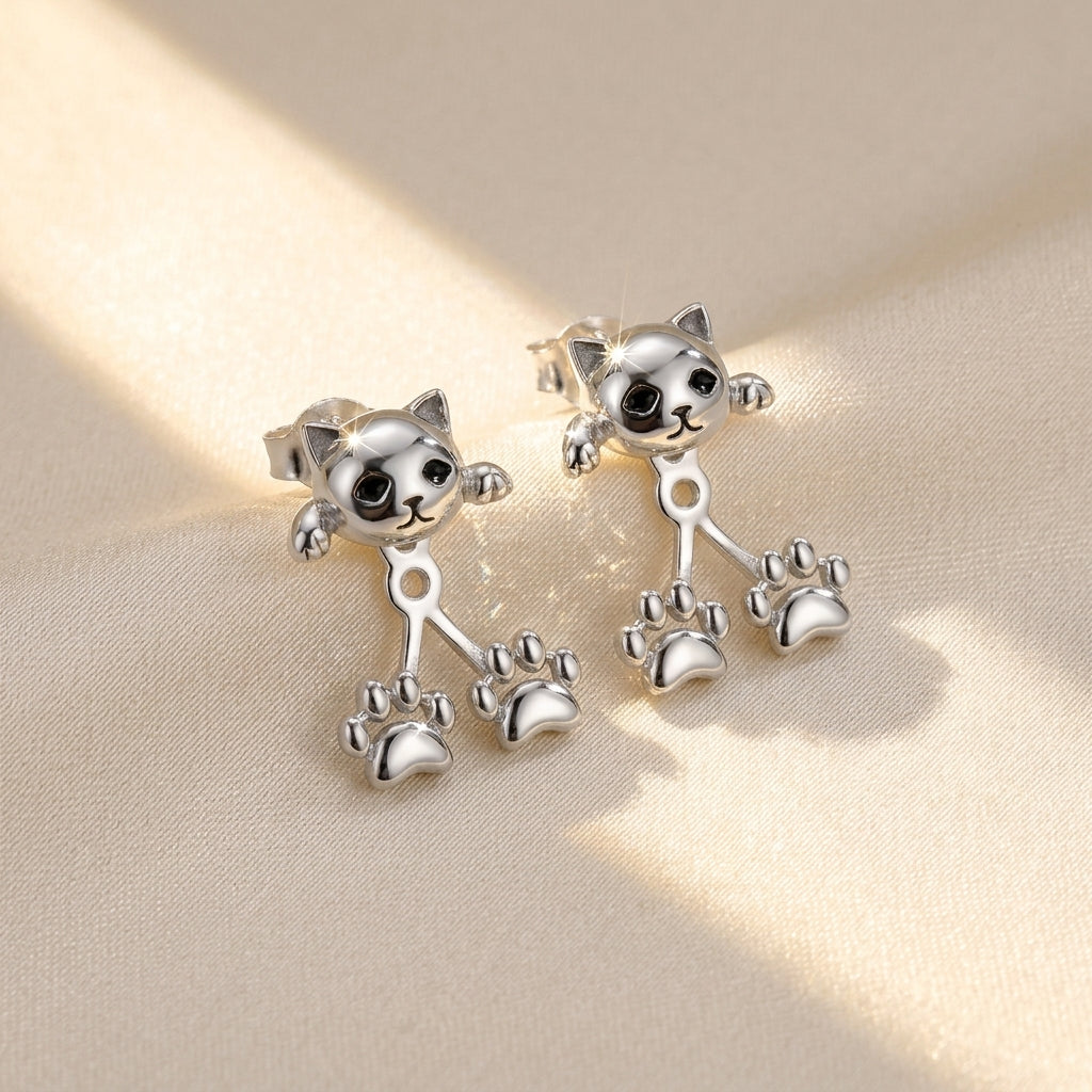 S925 Cute Cat Paw Earrings