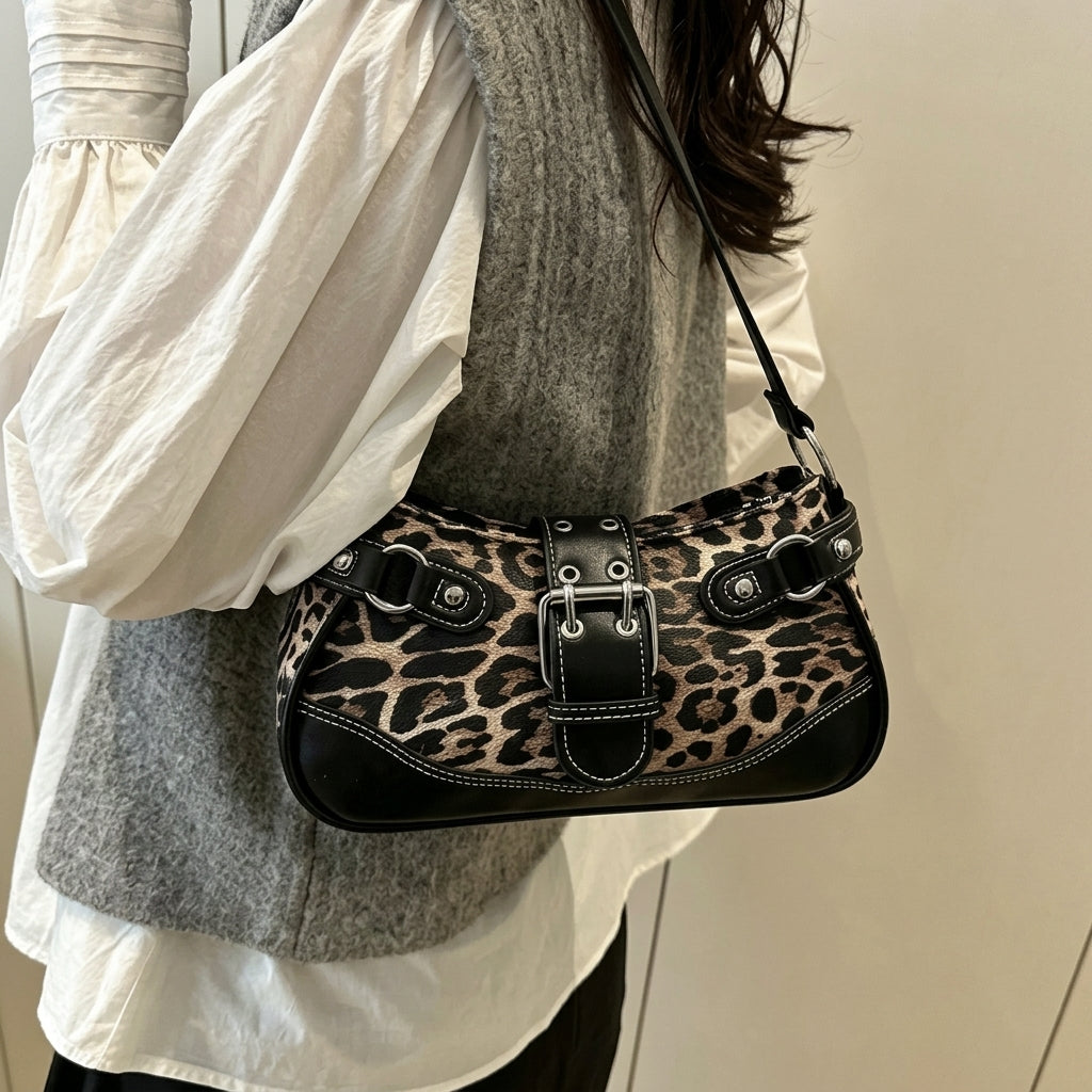 Vintage Inspired Leopard Print Shoulder Bag