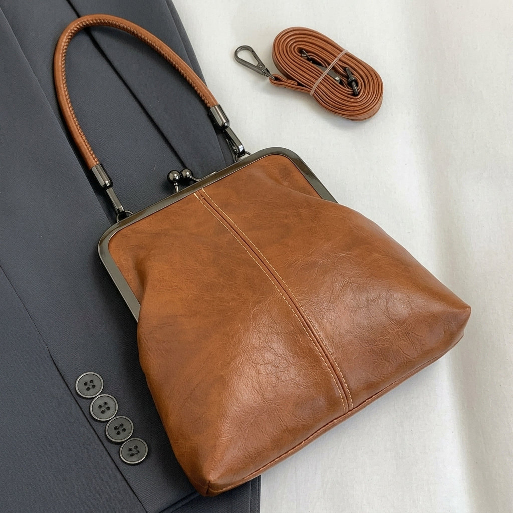 Vintage Inspired Kiss-Lock Satchel Bag